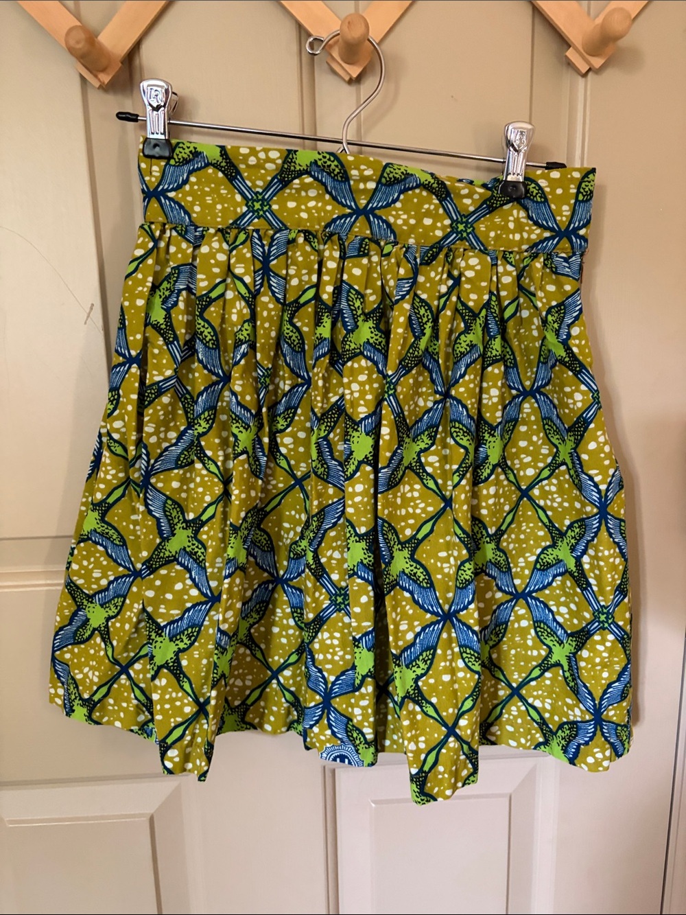Green Patterned Circle Skirt with Blue & Black Motif